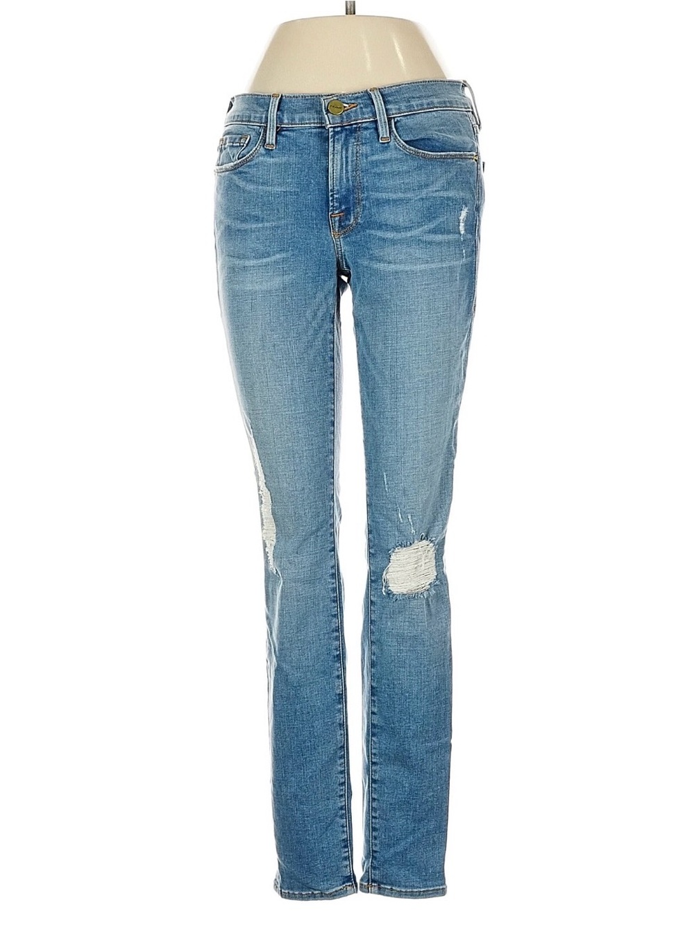 Frame Denim Le Skinny Denim Slim Straight Jeans Light Wash Distressed Size 27